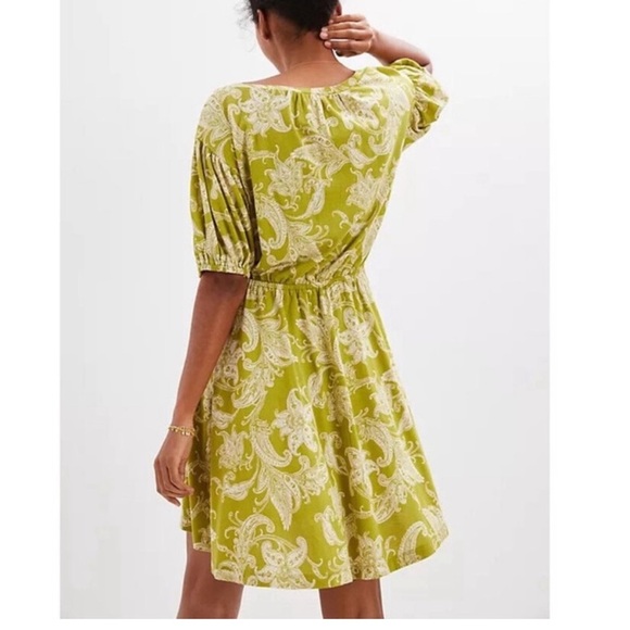 Anthropologie Daily Practice Green Floral Paisley Puff Sleeve Mini Dress. Medium - Picture 11 of 16